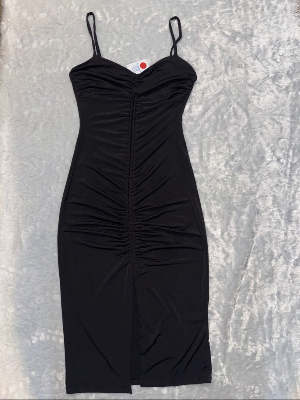 love J Black Ruched Spaghetti-Strap Mini Dress